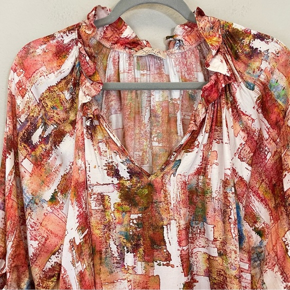 Sofia Made in Italy 3/4 Sleeve Ruffle Neck Satin Eloise Blouse One Size - Picture 4 of 7